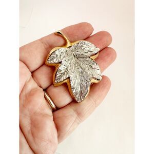 Ledo Silver and Gold Tone Leaf Brooch Vintage Womens Pin